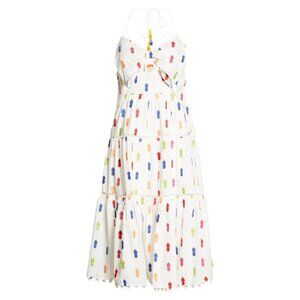 FARM RIO White Embroidered Pineapple Keyhole Cutout Midi Dress XL ANTHROPOLOGIE
